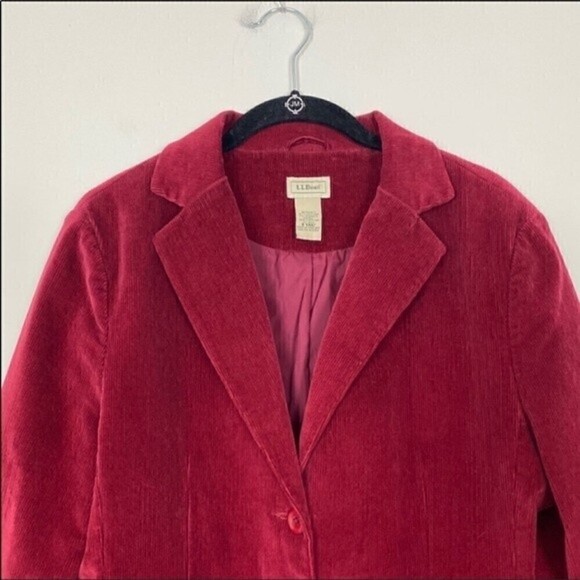 L.L. BEAN Red Ribbed Soft Corduroy blazer Jacket Holiday Christmas 12P Warm - Picture 3 of 7